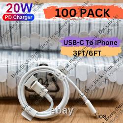 100X Lot PD Fast Charger Cable 3FT/6FT Type USB C to iPhone 14 13 12 11 Pro XR 8