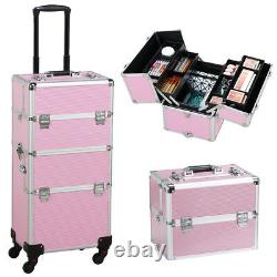 3 in 1 Professional Makeup Train Case Cosmetics Travel Organizer Trolley