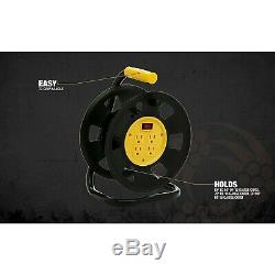 Extension Cord Reel Storage Electrical Power Heavy Duty Professional 4 Outlets