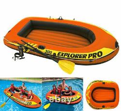 Heavy Duty INTEX Explorer Pro 300 Beach Pool Inflatable Rubber Boat Set 3-Person