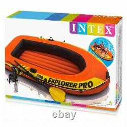 Heavy Duty INTEX Explorer Pro 300 Beach Pool Inflatable Rubber Boat Set 3-Person