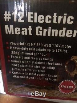 Kitchner #12 Heavy Duty 1/2 HP Professional Electric Meat Grinder. New in box