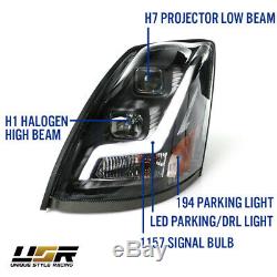 LIGHTNING Bolt LED Light Bar BLACK Projector Headlight For 2004-18 Volvo VNL VNM