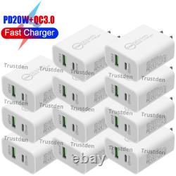 Lot 20W PD QC Fast Charger USB C Power Adapter Block For iPhone 14 13 12 11 XR 8