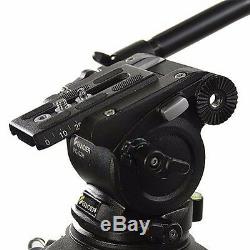 Pro Heavy Duty Video Camera Aluminum Tripod Fluid Pan Head Kit with Handle Arm
