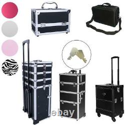 Pro PVC/Aluminum Makeup Rolling Case Bag Lockable Cosmetic Wheeled Trolley Box