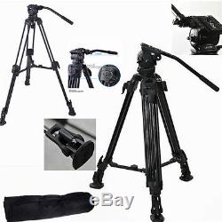 Professional Camera Heavy Duty DV Video Tripod Fluid Pan Kit with Handle Case New