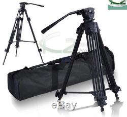 Professional Heavy Duty DV Video Camera Tripod Fluid Pan Head Kit with Handle Case