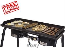 Professional Heavy Duty Steel Deluxe Griddle with Built In Grease Drain, 2 Burne