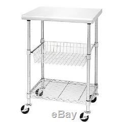 Professional Rolling Kitchen Cart Cutting Table Stainless Steel Wheel Heavy Duty
